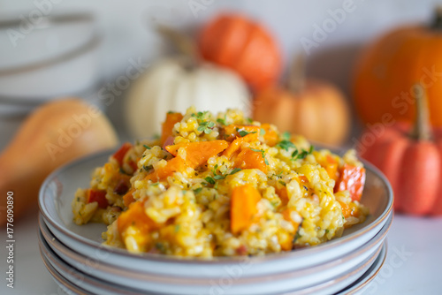 Pumpkin risotto prepared with pumpkin puree 