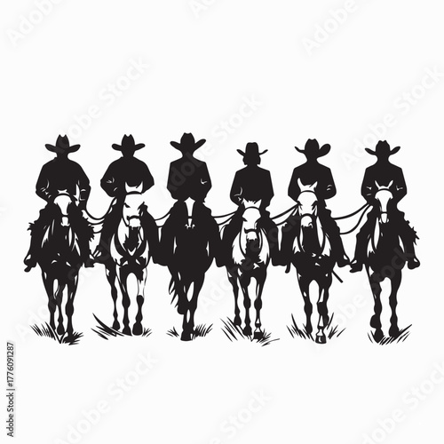 Western Cowboy Group Riding Horses Vector Design