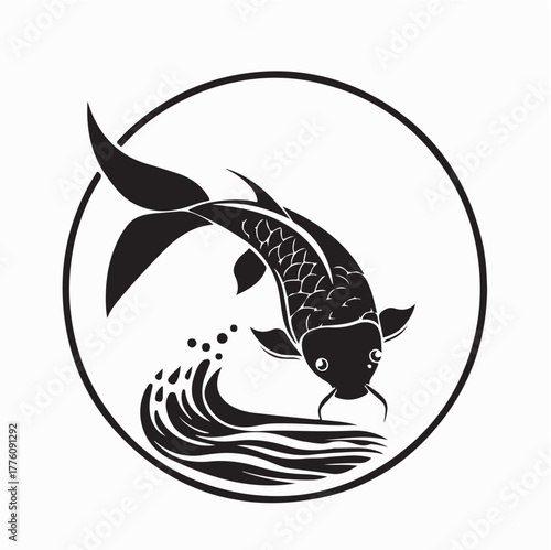 Koi Fish Leaping Over Water Vector Design on white background