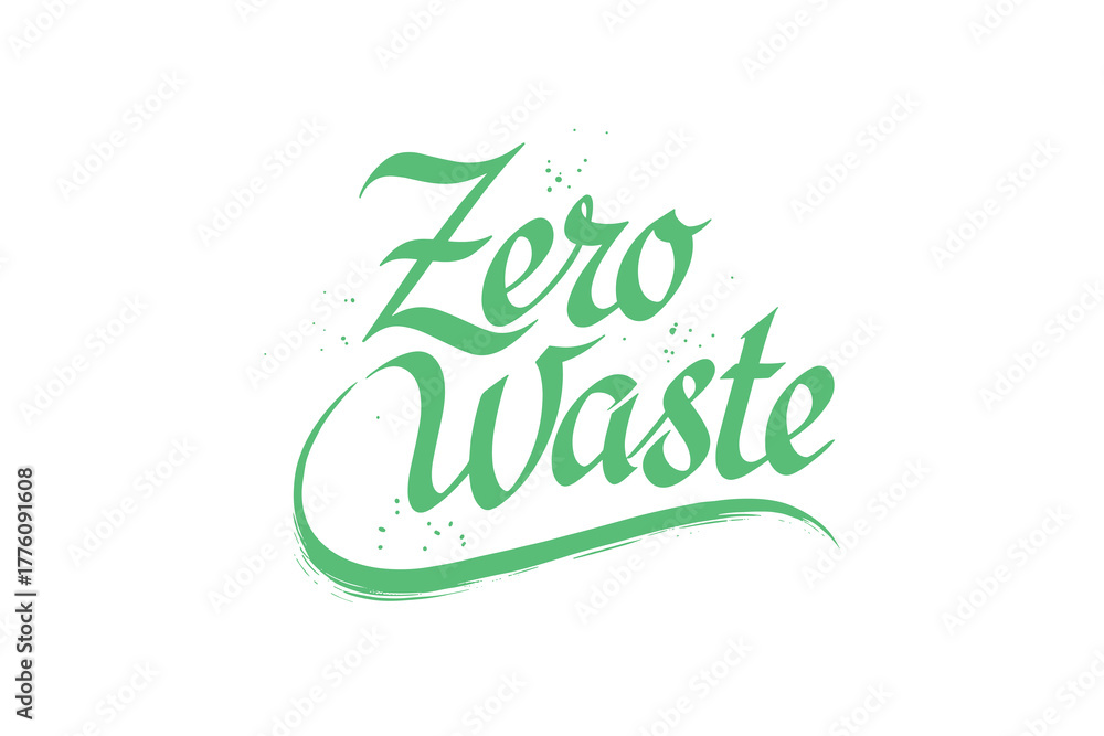 Fototapeta premium Green Zero Waste Text Design on a White Background.