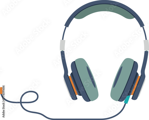 Detailed close-up of modern over-ear headphones with a tangled cord showcasing audio technology and listening devices isolated on transparent background