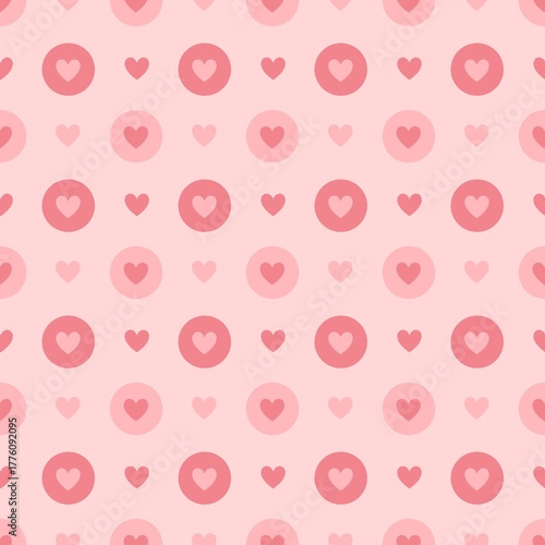 Seamless Pink Heart Pattern with Circles for Background, Wrapping and Prints