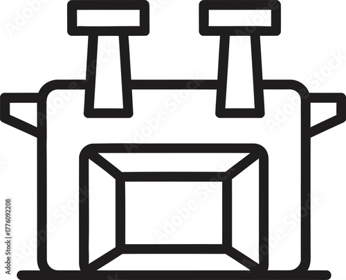 Simple outline icon of a cooler box with handles for outdoor adventures and picnics isolated on transparent background