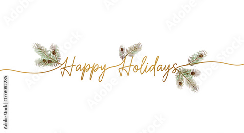 Elegant happy holidays greeting card design with delicate foliage and twine string vector