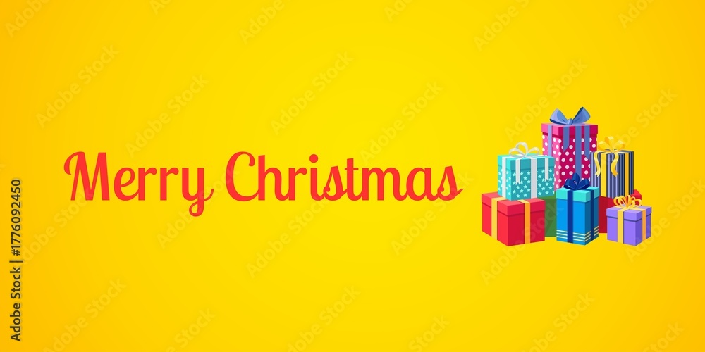 Fototapeta premium Merry Christmas Greeting with Gift Boxes on Yellow Background