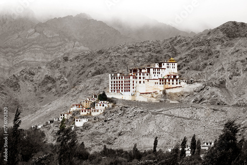 Beautiful view of a Monestry, mountaints and landsscape of Ladakh, India
