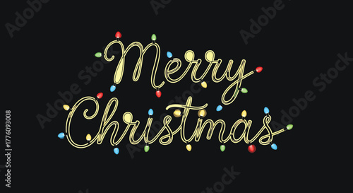 Glowing merry christmas lights script text festive holiday season illumination celebration vector