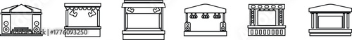 Outdoor Music Festival Stage Icon Set, Concert, Performance, Theater, and Event Platform Symbol Collection and Group, Entertainment, Show, and Auditorium Vector in Black Color Line Style