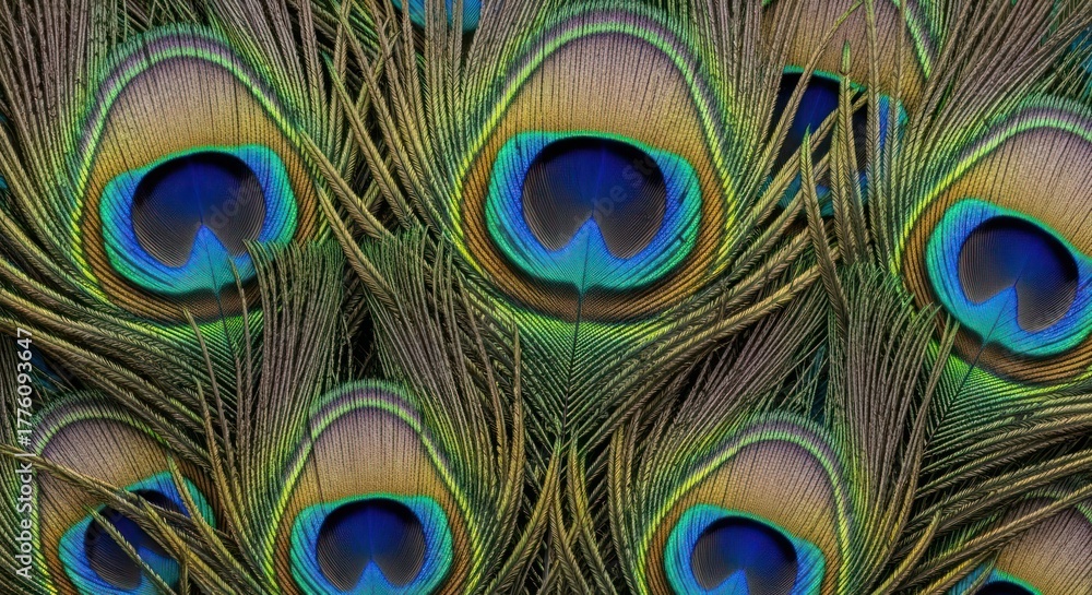 Fototapeta premium Close up Detailed Peacock Feather Abstract Exotic Pattern Fine Art