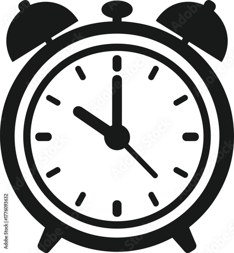 Vintage alarm clock silhouette vector, retro time reminder illustration, classic analog clock icon design for time management and punctuality concept