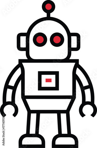 Silhouette vector of futuristic retro robot mascot outline, isolated on white background.