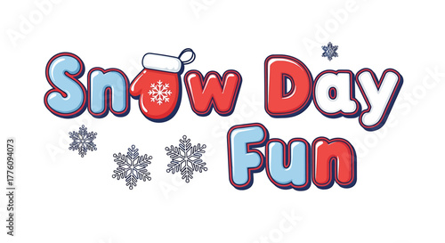 Joyful snow day fun with festive winter mittens and snowflakes graphic vector