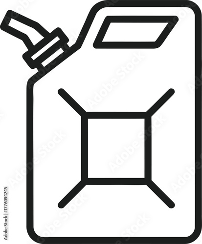 Simple outline icon of a jerry can fuel container for outdoor and emergency use isolated on transparent background