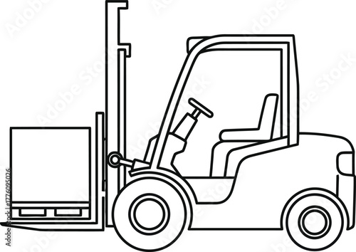 Industrial forklift vehicle outline for logistics and warehousing operations and heavy machinery transportation isolated on transparent background