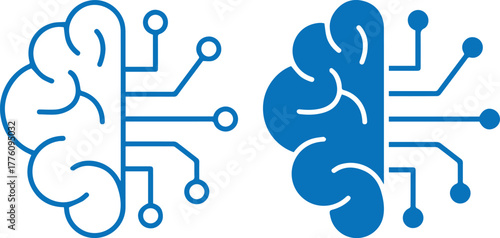 Brain, circuit board, artificial intelligence, half organic half digital, binary mind, technological neural network, black and white illustration, minimalist design