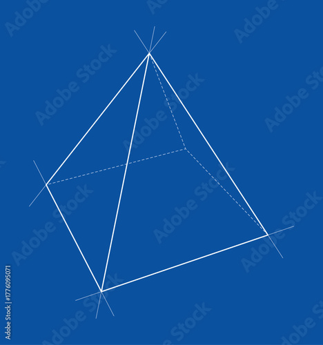 Geometric Pyramid on Blue Background. Vector