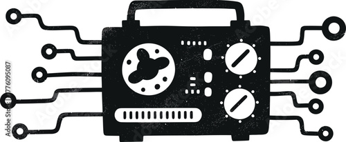 Retro Radio with Circuitry Illustration for Tech and Vintage Design