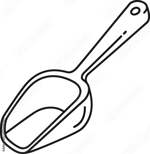 Simple drawing of a kitchen scoop for ingredients measuring scooping and serving food items isolated on transparent background