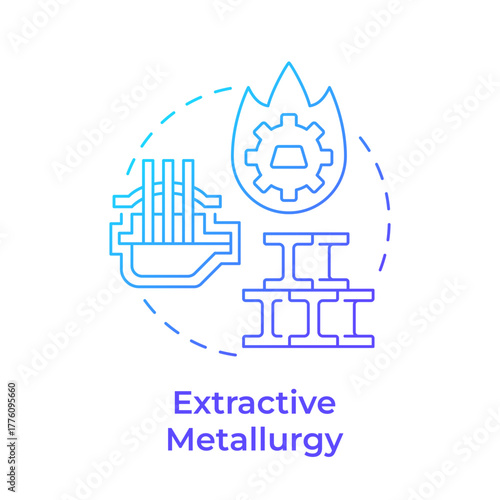 Extractive metallurgy blue gradient concept icon. Natural mineral sources and ores. Physical, chemical methods. Round shape line illustration. Abstract idea. Graphic design. Easy to use in
