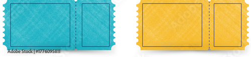 Two colorful rectangular shapes with perforated edges