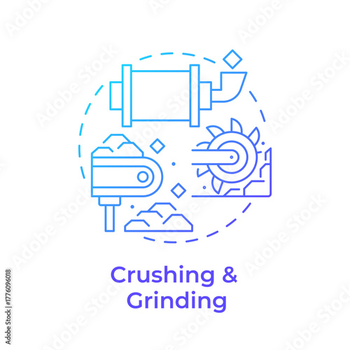 Crushing and grinding blue gradient concept icon. Reduces the size of ore. Stage of metallurgical process. Metallurgy. Round shape line illustration. Abstract idea. Graphic design. Easy to use in