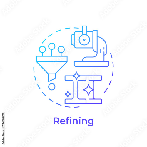 Refining blue gradient concept icon. Purification of metal. Removing remaining impurities. Stage of metallurgical process. Round shape line illustration. Abstract idea. Graphic design. Easy to use in