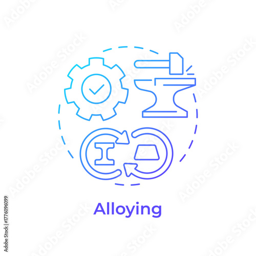 Alloying blue gradient concept icon. Metal shaping. Combining and forming iron materials. Stage of metallurgical process. Round shape line illustration. Abstract idea. Graphic design. Easy to use in