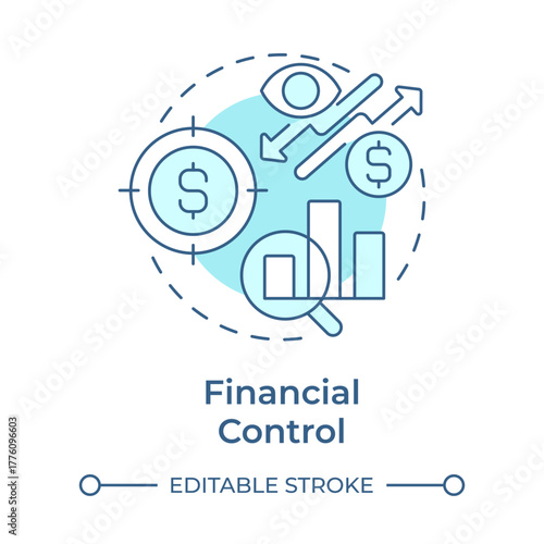 Financial control soft blue concept icon. Monitoring statistical metrics. Business profitability. Round shape line illustration. Abstract idea. Graphic design. Easy to use in infographic