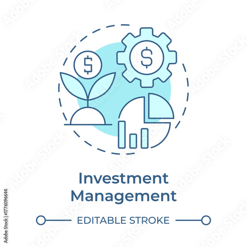 Investment management soft blue concept icon. Statistical metrics for data analysis. Business progress tracking. Round shape line illustration. Abstract idea. Graphic design. Easy to use
