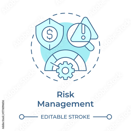 Risk management soft blue concept icon. Financial security. Business protection, insurance shield. Round shape line illustration. Abstract idea. Graphic design. Easy to use in infographic