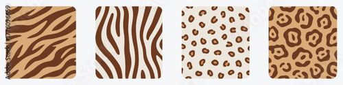 Four Distinct Animal Print Patterns in Rounded Rectangles tiger stripe zebra stripe