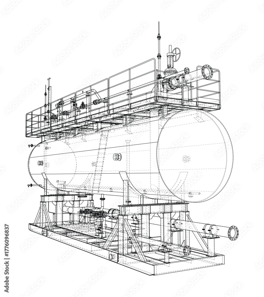 Obraz premium Industrial Tank Blueprint. Vector