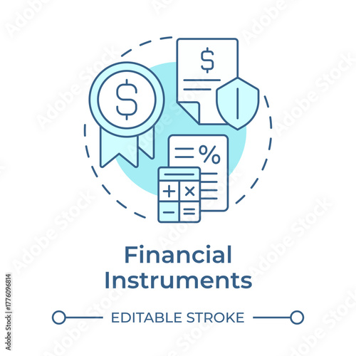 Financial instruments soft blue concept icon. Risk assessment, fee calculation. Round shape line illustration. Abstract idea. Graphic design. Easy to use in infographic, presentation