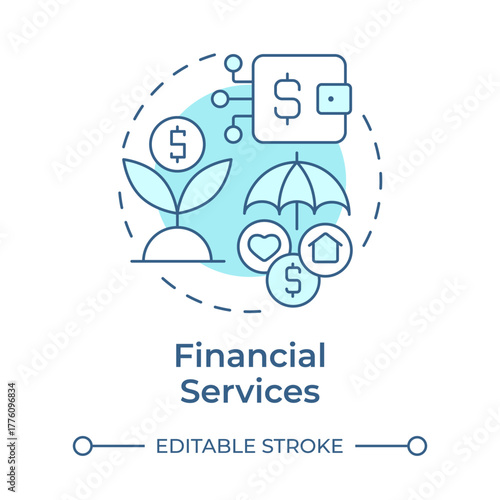 Financial services soft blue concept icon. Insurance types. Money growing tree. Modern technology. Round shape line illustration. Abstract idea. Graphic design. Easy to use in infographic