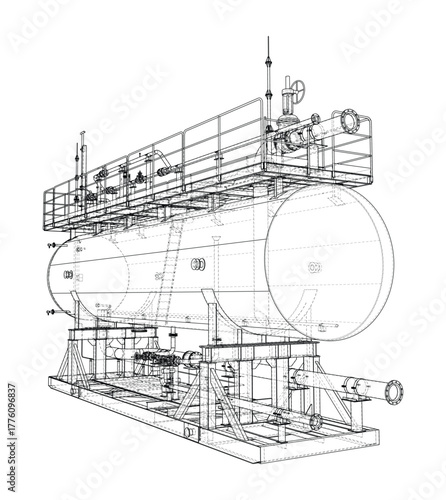 Industrial Tank Blueprint. Vector