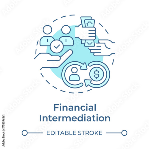 Financial intermediation soft blue concept icon. Money transaction between people. Round shape line illustration. Abstract idea. Graphic design. Easy to use in infographic, presentation