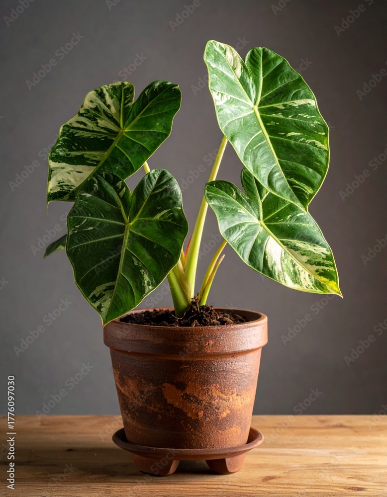 Fototapeta premium Alocasia variegated in the tree pot
