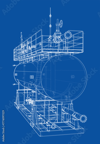 Industrial Tank Blueprint. Vector
