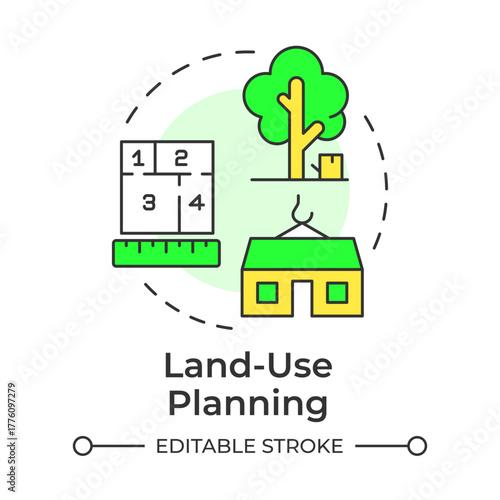 Land use planning multi color concept icon. City areas management and usage. Type of urban development. Round shape line illustration. Abstract idea. Graphic design. Easy to use in booklet