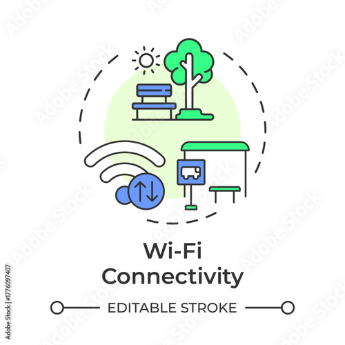 Wi fi connectivity multi color concept icon. Internet access in public. Smart city infrastructure and services. Round shape line illustration. Abstract idea. Graphic design. Easy to use in booklet