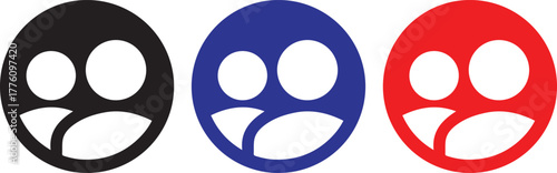 minimal geometric human avatar face icons, black and white design, blue and red circles, simple graphic design