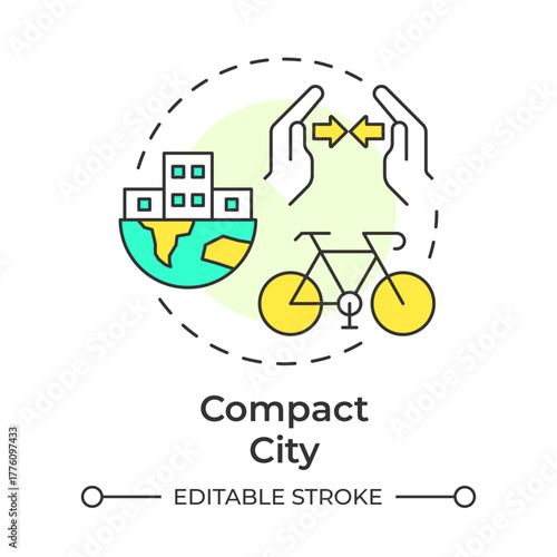 Compact city multi color concept icon. High density mixed use neighborhoods. Sustainable urban development. Round shape line illustration. Abstract idea. Graphic design. Easy to use in booklet
