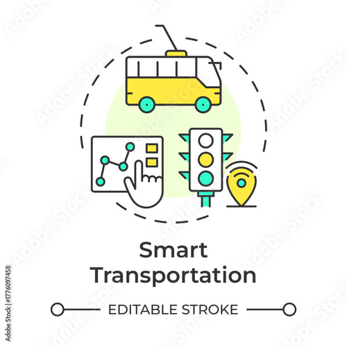 Smart transportation multi color concept icon. Improving accessibility across city. Sustainable urban development. Round shape line illustration. Abstract idea. Graphic design. Easy to use in booklet