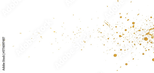 Golden ink splatter background abstract gold paint splash texture for graphic design isolated on white