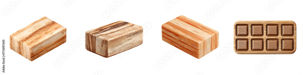 Fototapeta premium Artisan Chocolate Blocks and Box Isolated on White Background