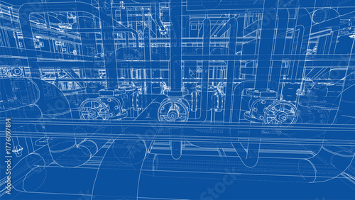 Complex Industrial Blueprint. Vector