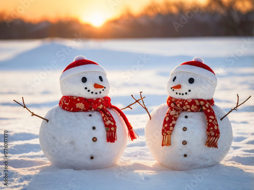 夕方の雪だるま