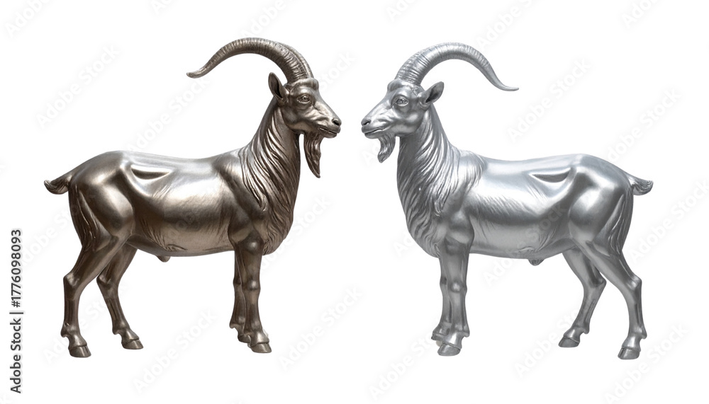 Fototapeta premium Shiny Chrome Goat Sculpture Isolated on White