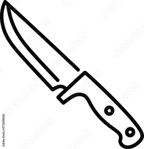 Hand drawn style sketch of a sharp hunting knife with a sturdy handle for outdoor adventures isolated on transparent background