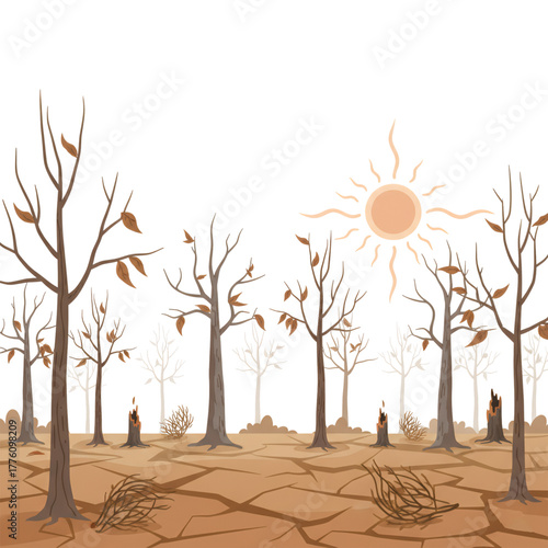 illustration of a forest experiencing drought due to the dry season.